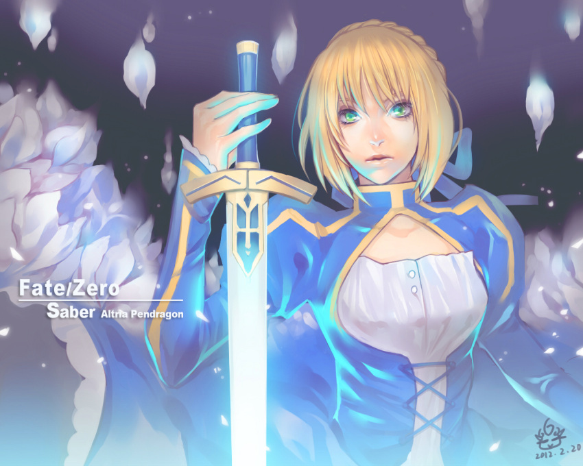 ahoge, blonde_hair, character_name, dated, dress, excalibur, fate/zero, fate_(series)