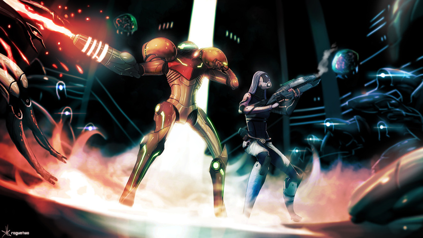 alien, arm_cannon, armor, bad_source, bodysuit, crossover, geth, gun