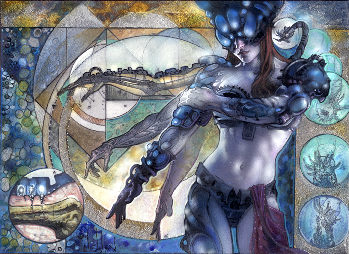 1girl, armor, cross-section, cross_section, diagram, fine_art_parody, helmet, lips