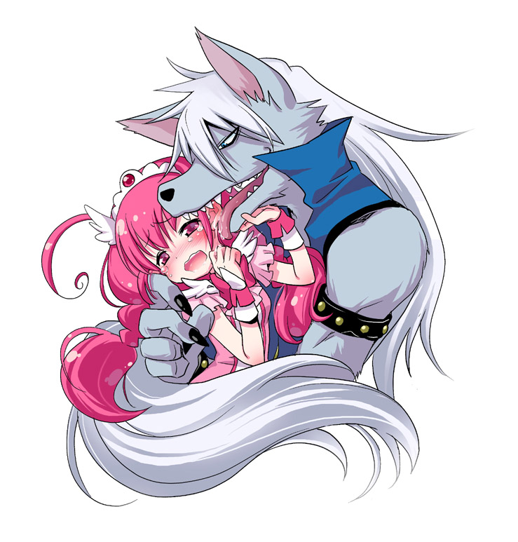 1girl, blue_eyes, blush, cure_happy, furry, hoshizora_miyuki, igaiga, licking