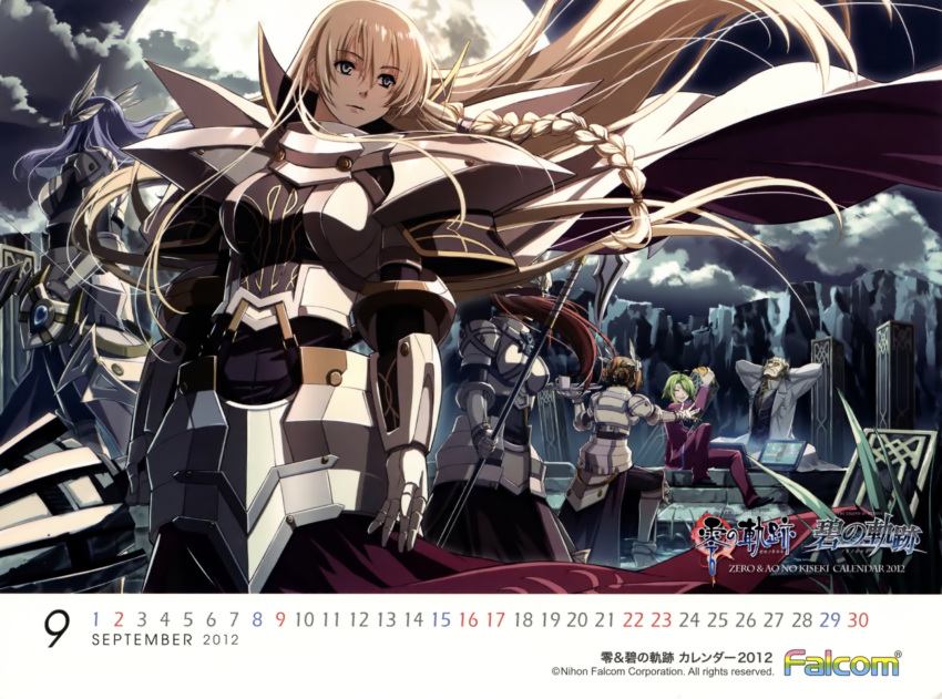2100x1560, 4girls, androgynous, ao_no_kiseki, arianrhod, armor, armored_dress, blonde_hair
