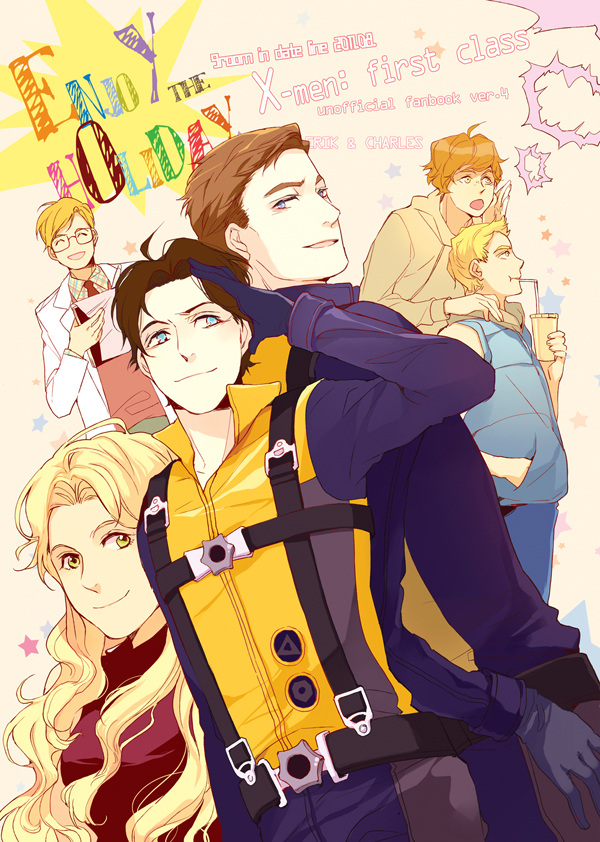 ahoge, banshee_(x-men), beast_(x-men), blonde_hair, blue_eyes, brown_hair, charles_xavier, cover