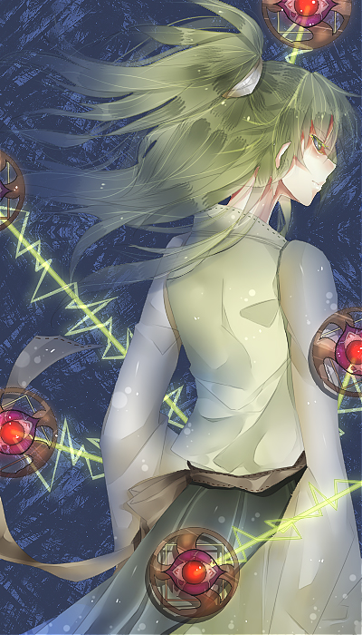 aymmogh, bad_id, blue_background, blue_hair, eyes, from_behind, gradient_hair, green_hair