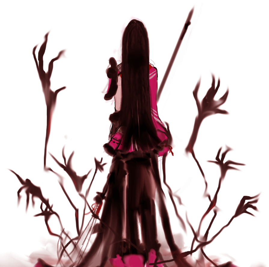 1girl, back, background, black_hair, oichi, oichi_(sengoku_basara), sengoku_basara, shadow