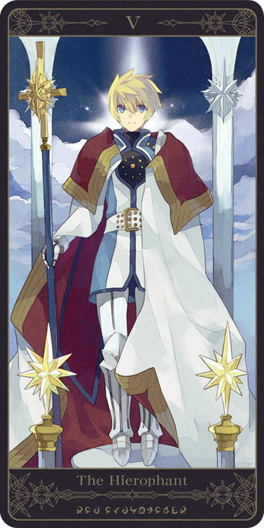 armor, belt, blonde_hair, blue_eyes, boots, cape, expressionless, flynn_scifo