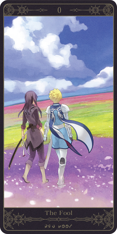 armor, black_hair, blonde_hair, boots, cape, coat, flynn_scifo, hand_holding
