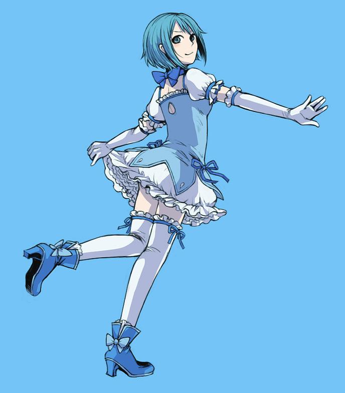 atrium_(artist), bad_id, blue, blue_background, blue_eyes, blue_hair, bubble_skirt, cosplay
