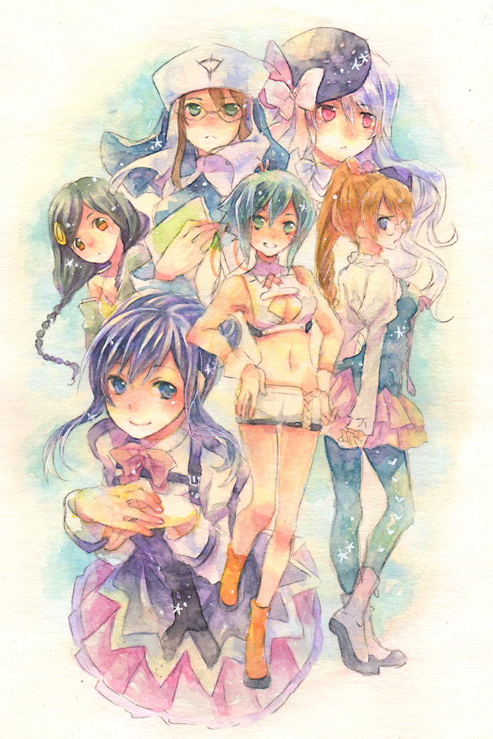 aquarion_(series), aquarion_evol, bare_legs, bare_shoulders, black_legwear, blonde_hair, blue_eyes, boots