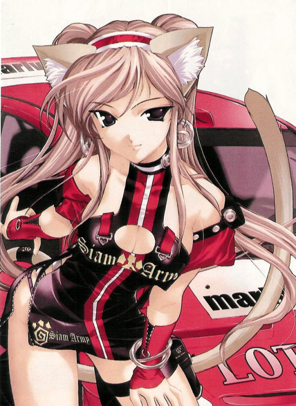 1girl, animal_ears, artist_request, breasts, car, cat_ears, cat_tail, cleavage_cutout