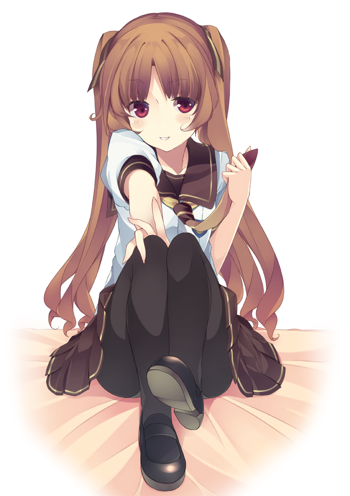 ano_natsu_de_matteru, artist_request, bad_id, black_legwear, blush, brown_hair, character_request, loafers