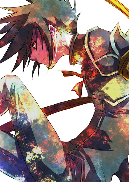 coat, dendeko, green_eyes, green_hair, male, pants, solo, sync