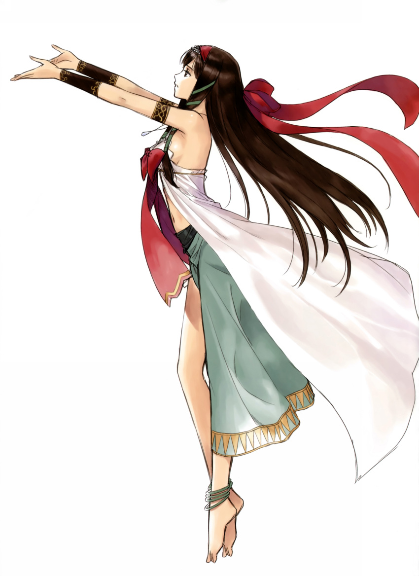 absurdres, anklet, armband, bangle, bare_shoulders, barefoot, black_eyes, bow