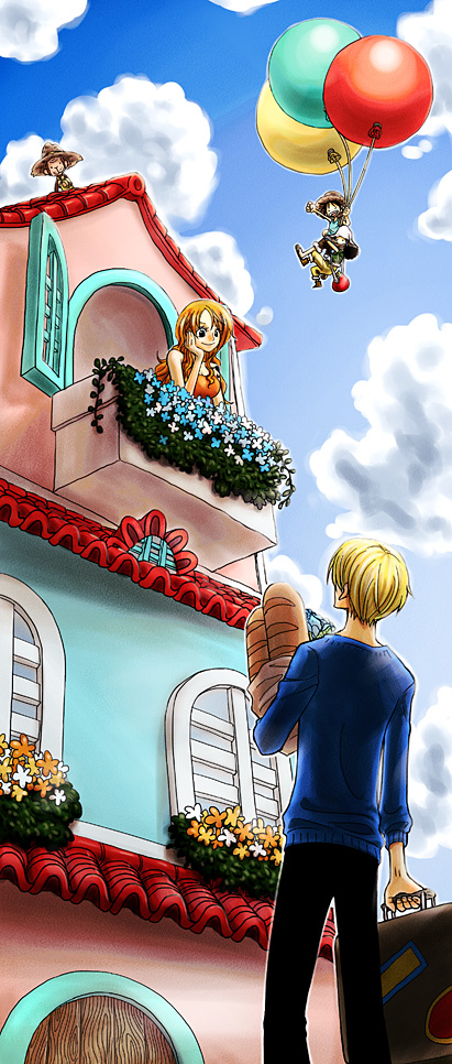 blonde_hair, bread, food, hat, long_hair, long_image, monkey, monkey_d_luffy