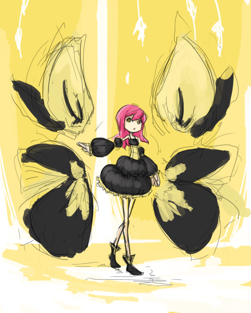 bare_shoulders, boots, bubble_skirt, highres, long_hair, magical_girl, oniro, original