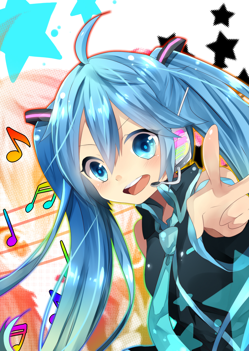 aqua_eyes, aqua_hair, bad_id, hanagerian, hatsune_miku, headset, highres, long_hair