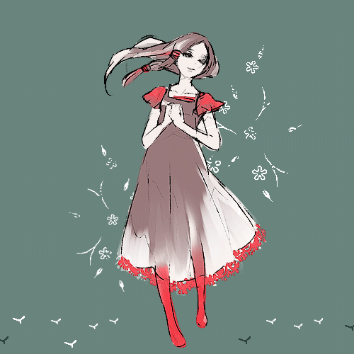 artist_request, bad_id, black_hair, brown_eyes, brown_hair, collarbone, dress, green_background