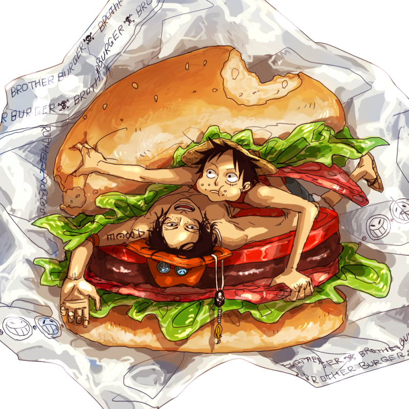 2boys, brothers, brown_hair, eating, food, food_on_face, freckles, hamburger