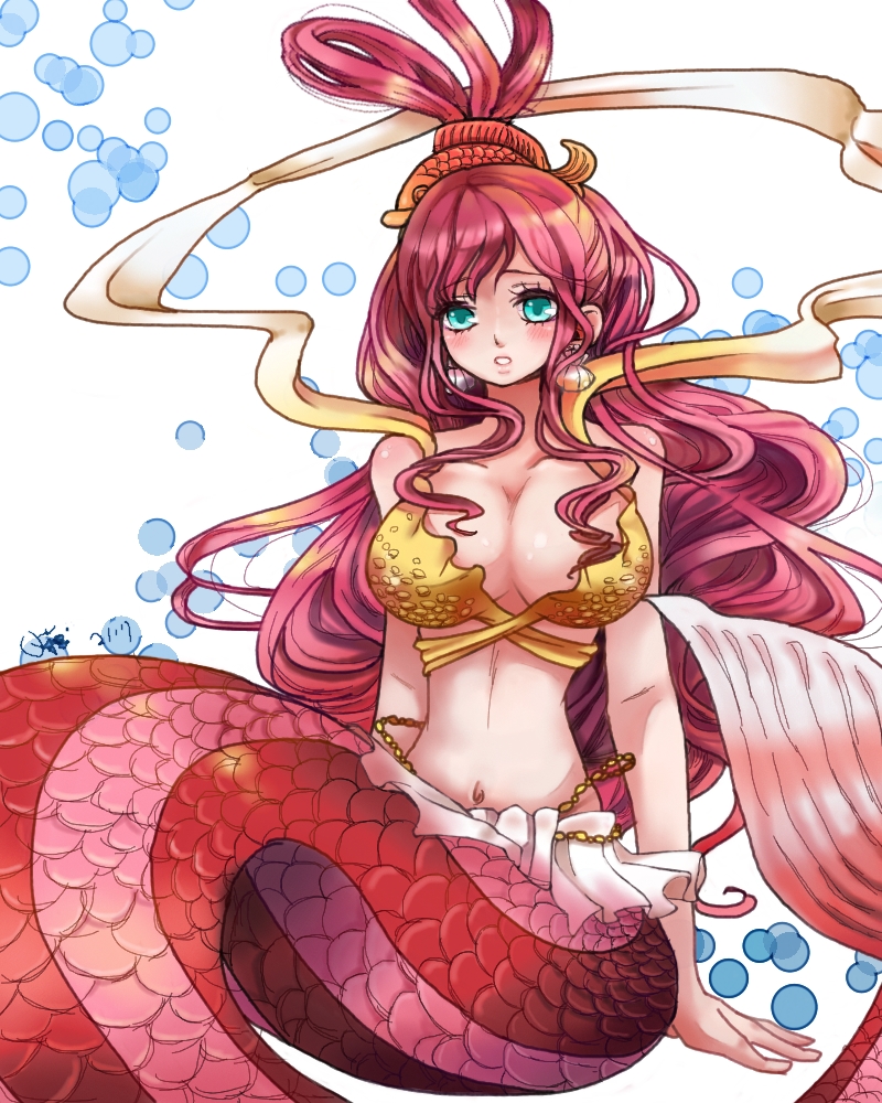 bikini_top, breasts, cleavage, earrings, hair_ornament, hair_rings, jewelry, large_breasts