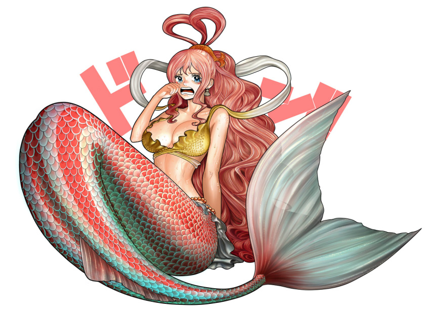 1girl, blue_eyes, breasts, cleavage, earrings, full_body, hair_ornament, hair_rings