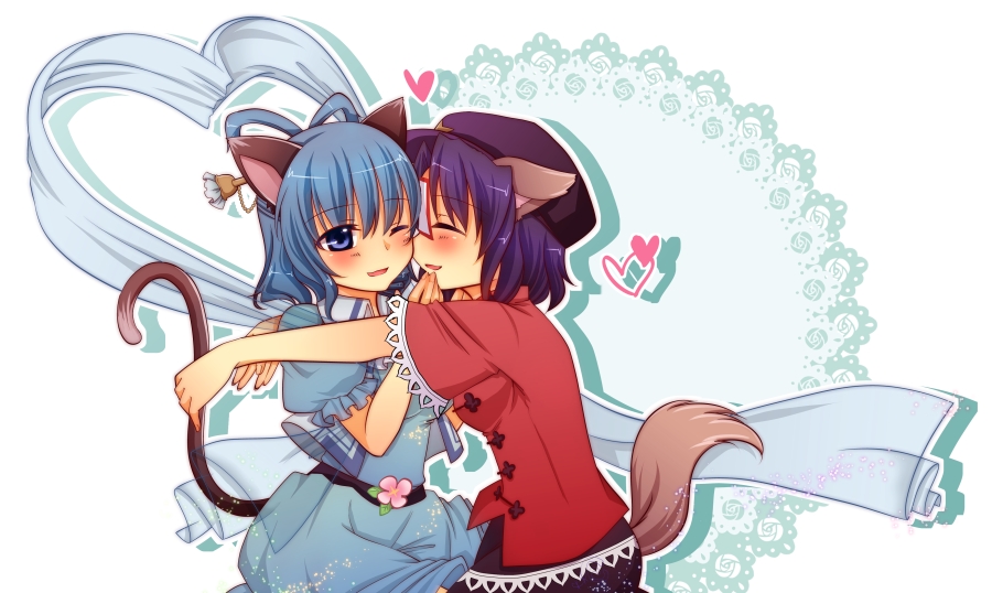 amagumo, animal_ears, beret, blue_eyes, blue_hair, blush, car_ears, cat_ears