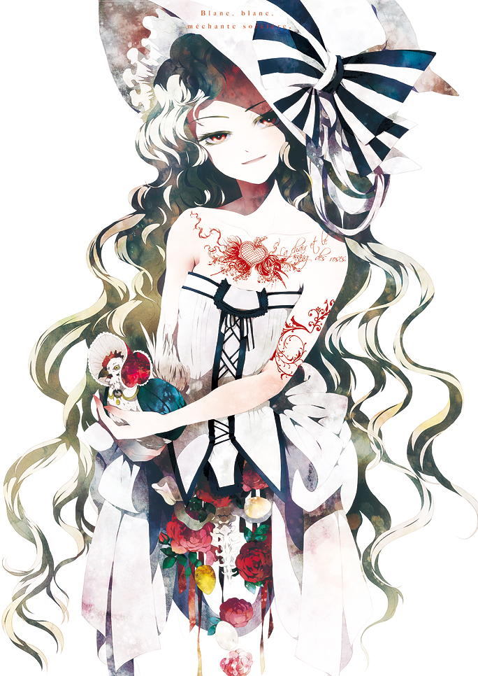 bare_shoulders, bird, blonde_hair, bonnet, bow, chicken, colored_eyelashes, doll