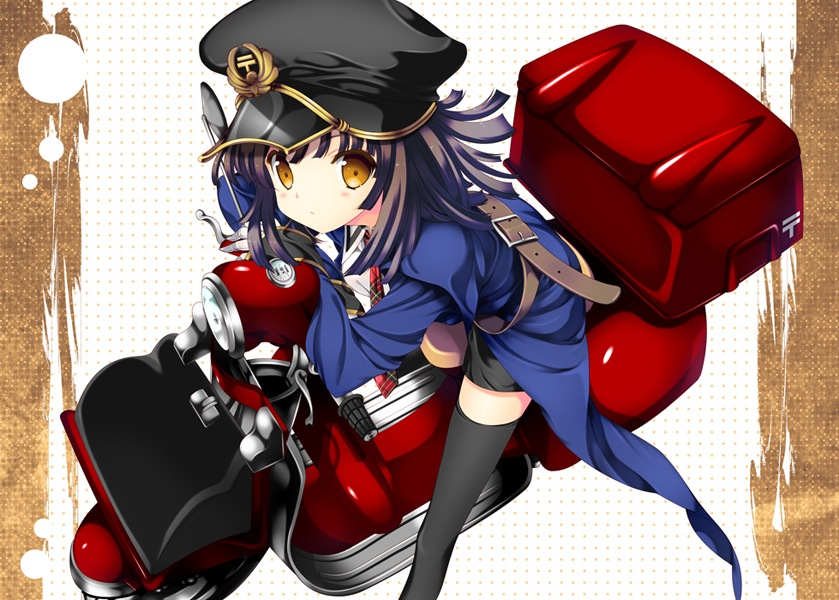 brown_eyes, brown_hair, hat, kugajou_takaya, monogatari_(series), motor_vehicle, naruse_hirofumi, nisemonogatari
