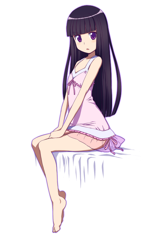 babydoll, barefoot, blush, flat_chest, inu_x_boku_ss, lingerie, long_hair, purple_eyes