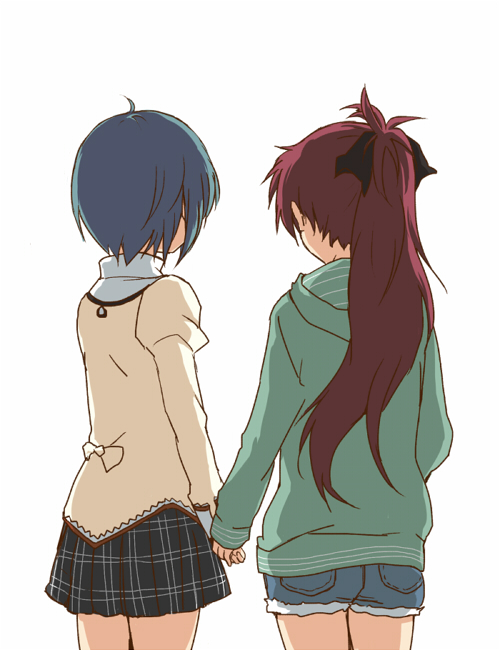 ahoge, beni_shouga, blue_hair, bow, casual, denim, denim_shorts, from_behind