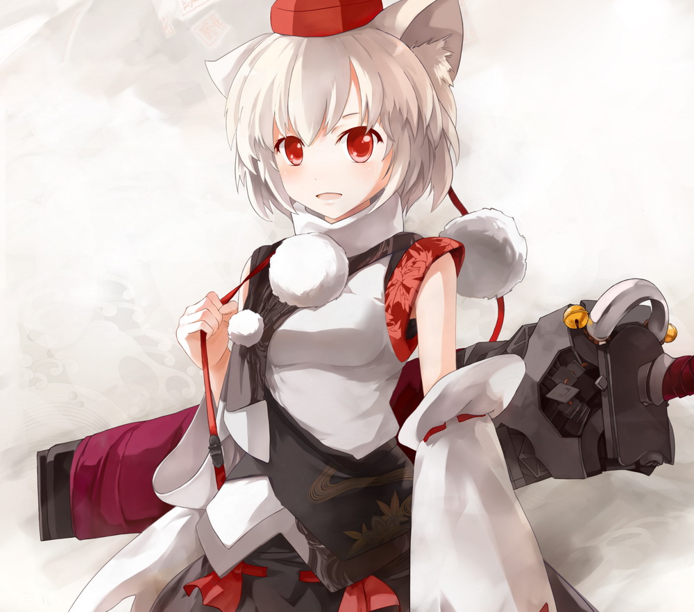 alternate_weapon, animal_ears, arctic, breasts, bust, detached_sleeves, embellished_costume, huge_weapon