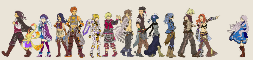 black_hair, blonde_hair, blue_eyes, blue_hair, cape, carna, coat, dress