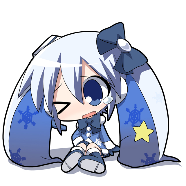 >_o, blue_eyes, blue_hair, bow, chibi, earmuffs, hair_bow, hatsune_miku