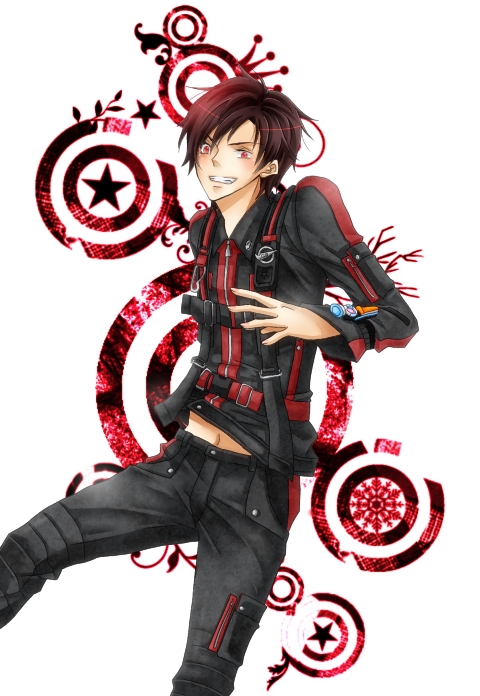 1boy, bishop07, grin, male, red_eyes, red_hair, redhead, sakurada_hiromu