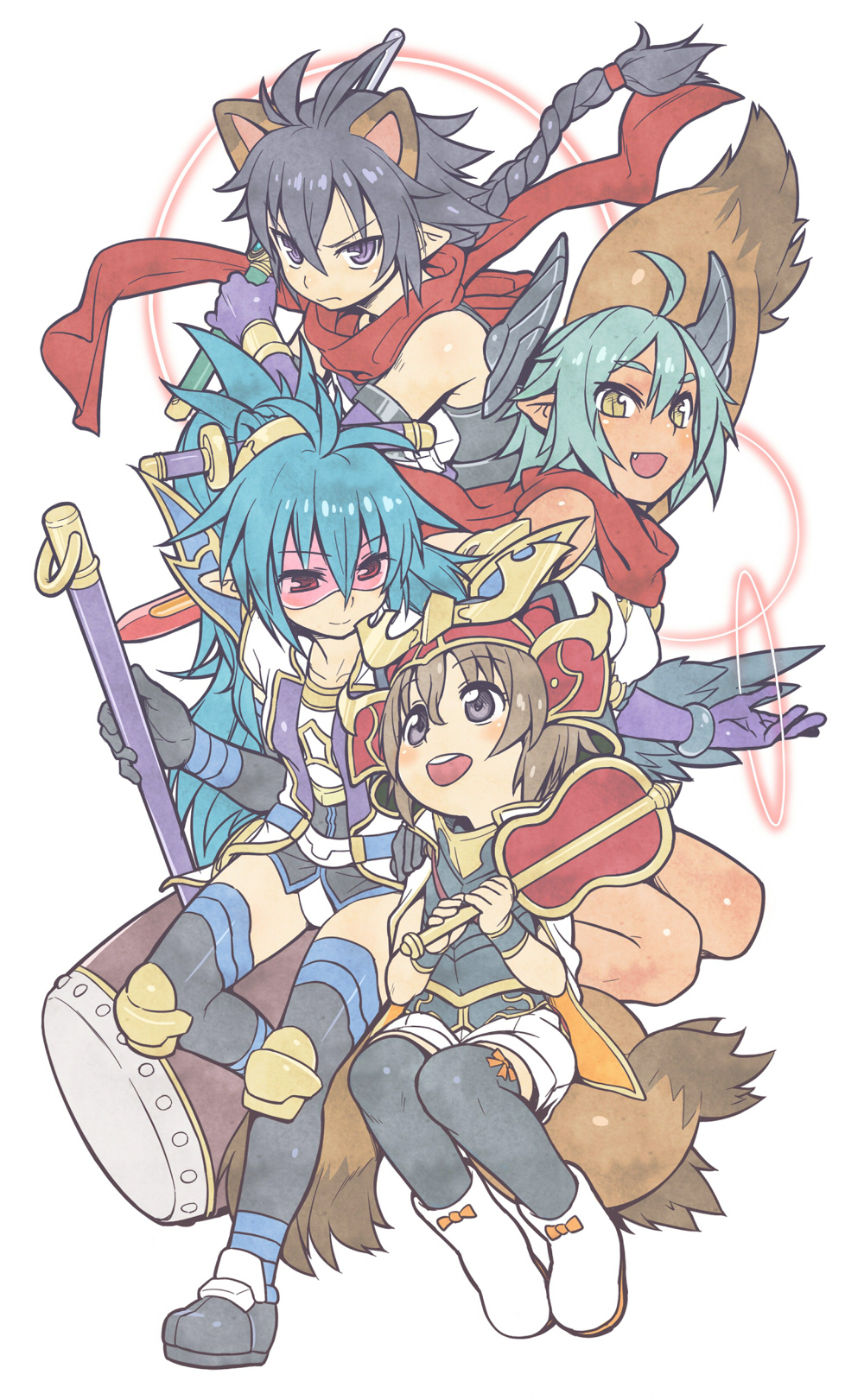 ahoge, animal_ears, aouma, aqua_hair, armor, asagi_(shinrabanshou), bare_shoulders, belt