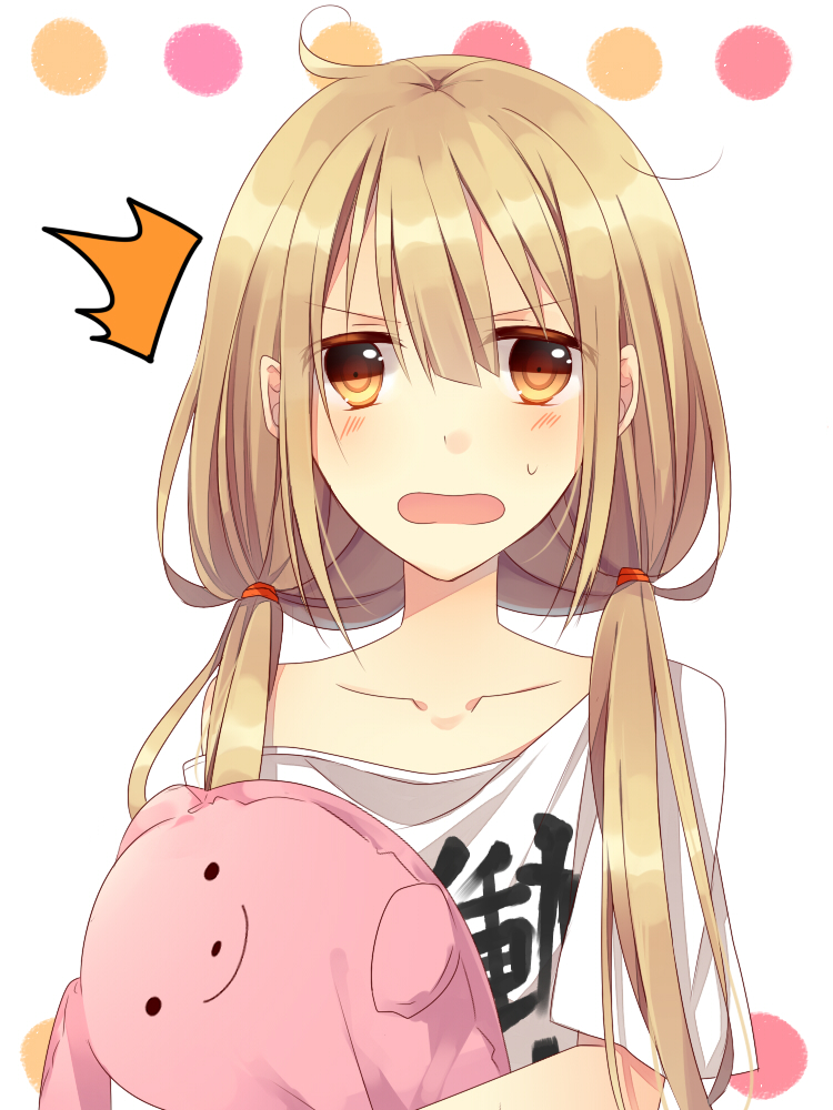 1girl, blonde_hair, blush, clothes_writing, collarbone, futaba_anzu, idolmaster, idolmaster_cinderella_girls