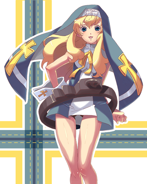 blonde_hair, blue_eyes, blush, bow, bridget, bridget_(guilty_gear), crossdressing, guilty_gear