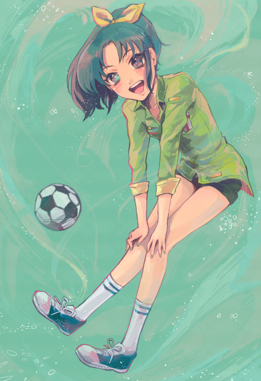 ball, blush, green_eyes, green_hair, highres, midorikawa_nao, nagura, open_mouth