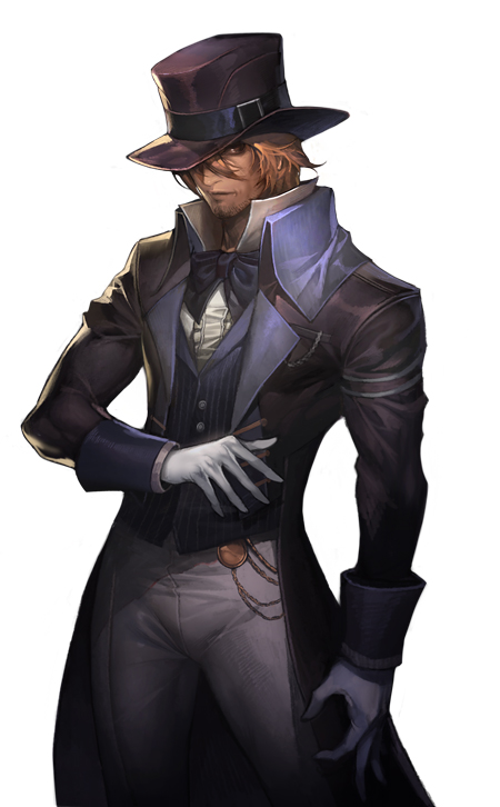 blonde_hair, bowtie, formal, gloves, hat, heroes_lore_v, light_brown_hair, male
