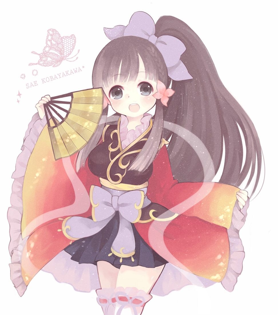 black_hair, breasts, cherry_blossoms, fan, flower, hair_flower, hair_ornament, idolmaster