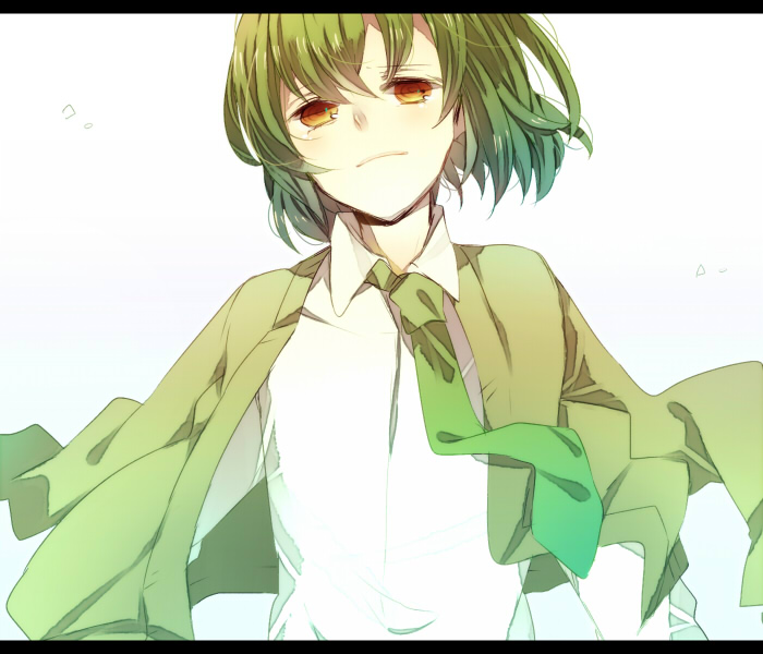 fujishiro_nageki, green_hair, hatoful_kareshi, male, mugi_(twinbox), necktie, orange_eyes, personification