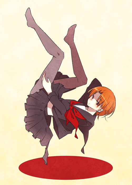 crossdressinging, fate/zero, fate_(series), male, neckerchief, orange_hair, pantyhose, pleated_skirt