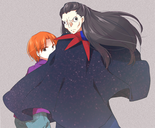 alternate_hairstyle, black_eyes, black_hair, cape, caster_(fate/zero), fate/zero, fate_(series), long_hair