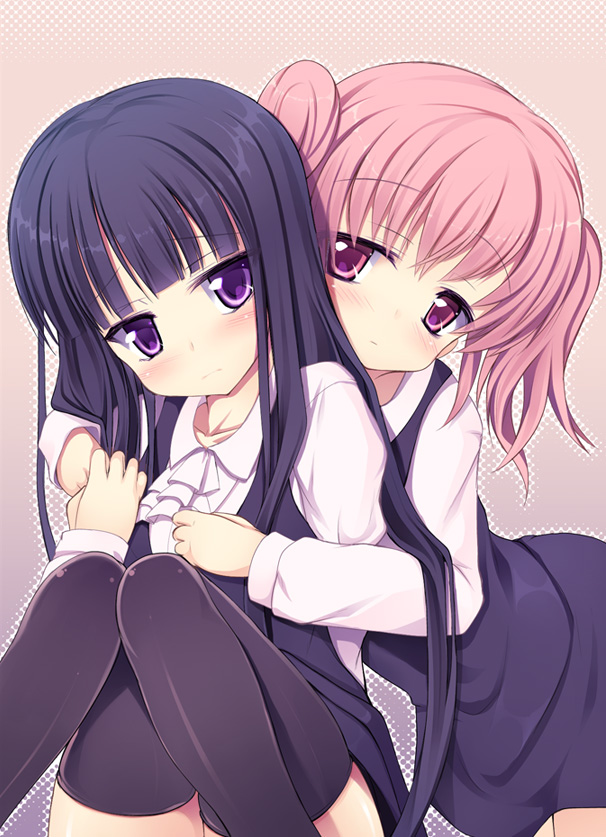 blush, inu_x_boku_ss, long_hair, multiple_girls, pink_eyes, pink_hair, purple_eyes, purple_hair