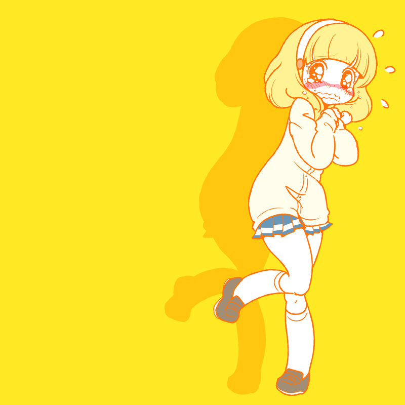 1girl, blush, cardigan, hairband, karaagetarou, kise_yayoi, kneehighs, loafers