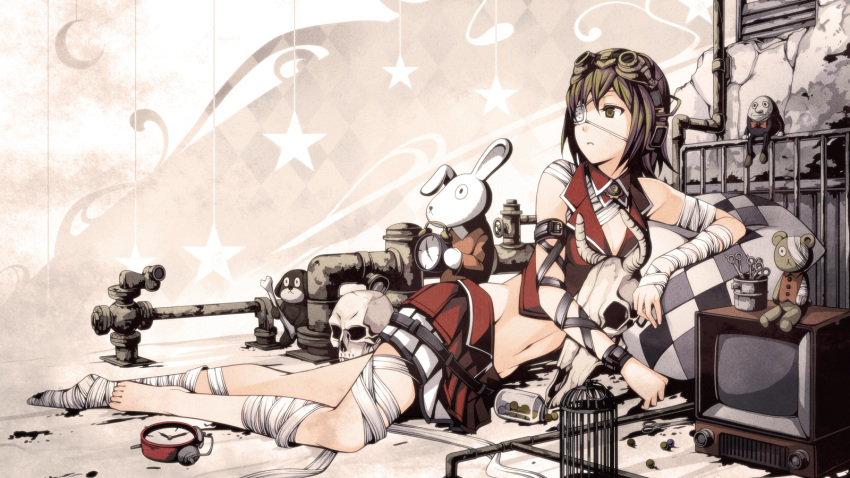 alarm_clock, argyle, bandage, bandages, barefoot, bed, birdcage, bottle