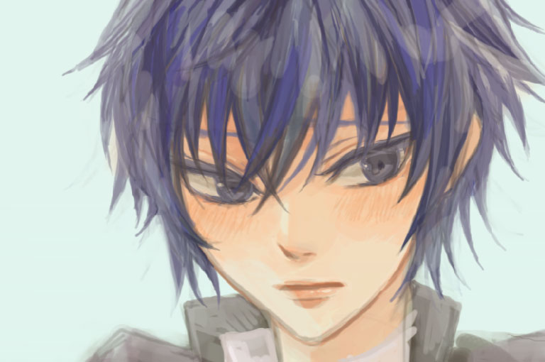 androgynous, blue_eyes, blue_hair, blush, crossdressinging, female, humio_(oriba), lips, looking_away, persona, persona_4, reverse_trap, shirogane_naoto, short_hair, solo, tomboy