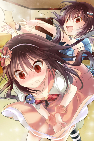 arm_garter, armlet, arms_up, bat, blush, brown_hair, clenched_teeth, flower