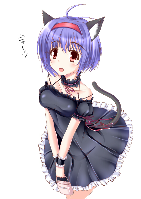 aosi_(wasabiranzy), bag, bare_shoulders, blue_hair, cat_ears, dress, hairband, imouto_recipe