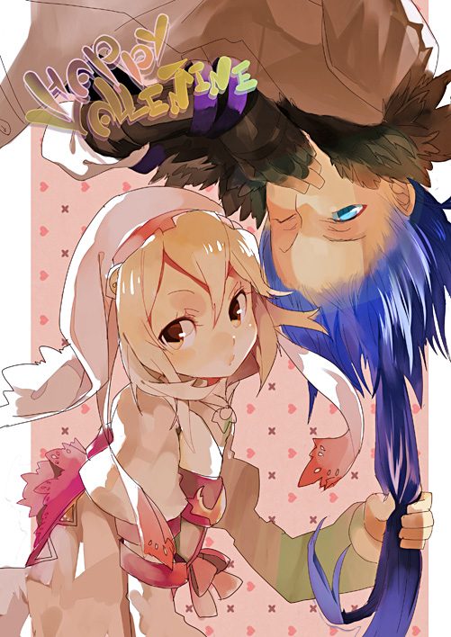 1girl, alice_(tales_of_symphonia_kor), blonde_hair, blue_eyes, coat, decus, happy_valentine, hat