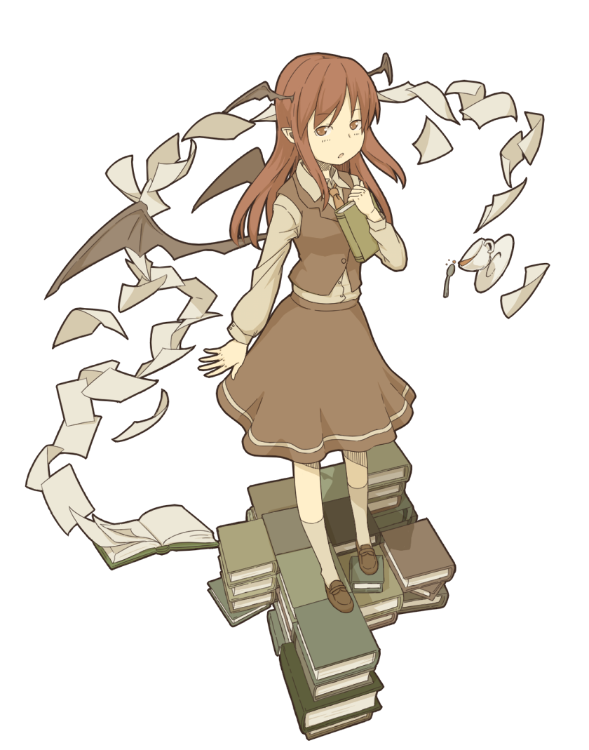 :o, bat_wings, book, cup, dress_shirt, head_wings, kahasina, kawashina_(momen_silicon)