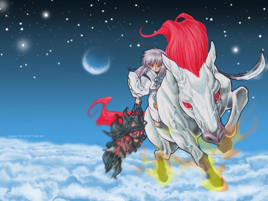 carrying, chain, chains, cloud, dated, demon, entei_(inuyasha), fire